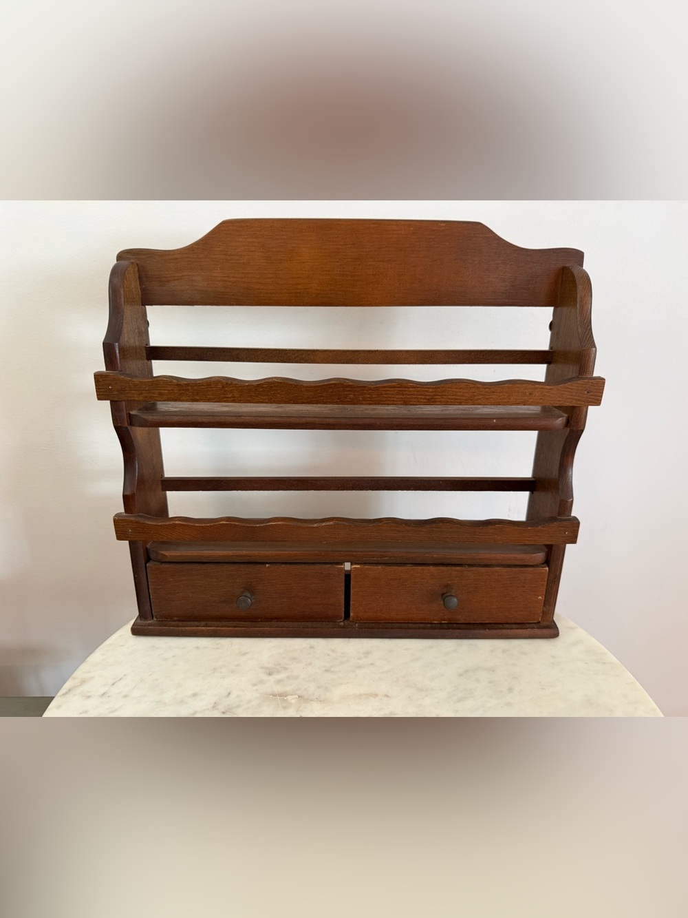 Spice Rack 2 Shelf wooden wood knick knack Vintage Two drawers